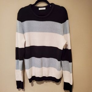Sandro Paris Black, Light Blue, White Striped Sweater Medium